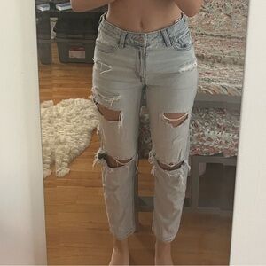 American Eagle Light Blue Distressed Mom Jeans